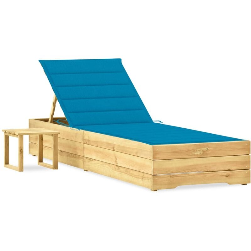 

Tumbona de jardín con mesa y cojín de madera de pino impregnada