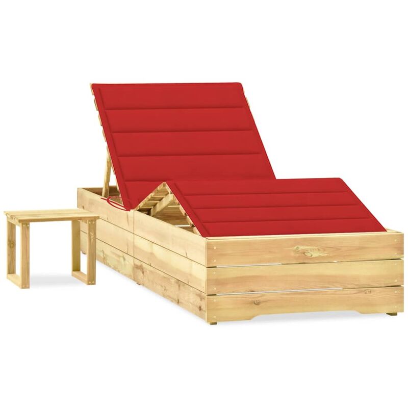 

Tumbona de jardín con mesa y cojín de madera de pino impregnada