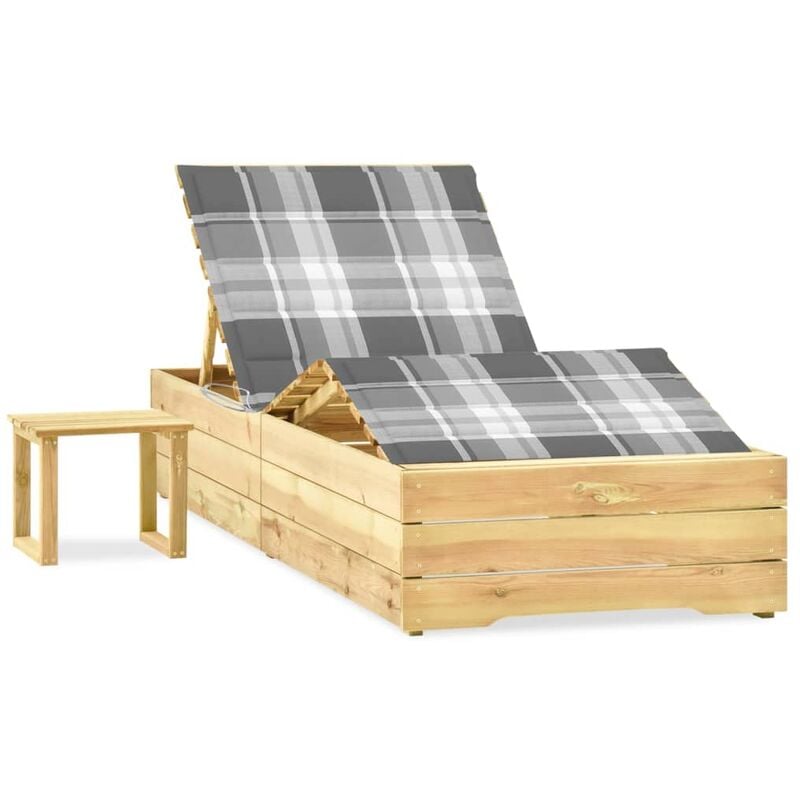

Tumbona de jardín con mesa y cojín de madera de pino impregnada
