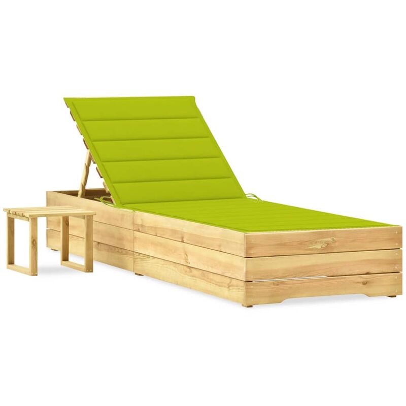 

Tumbona de jardín con mesa y cojín de madera de pino impregnada