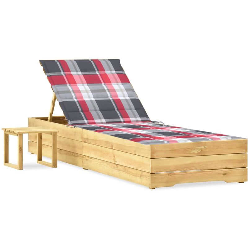 

Tumbona de jardín con mesa y cojín de madera de pino impregnada