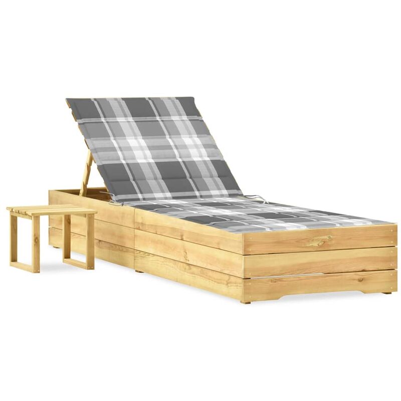 

Tumbona de jardín con mesa y cojín de madera de pino impregnada