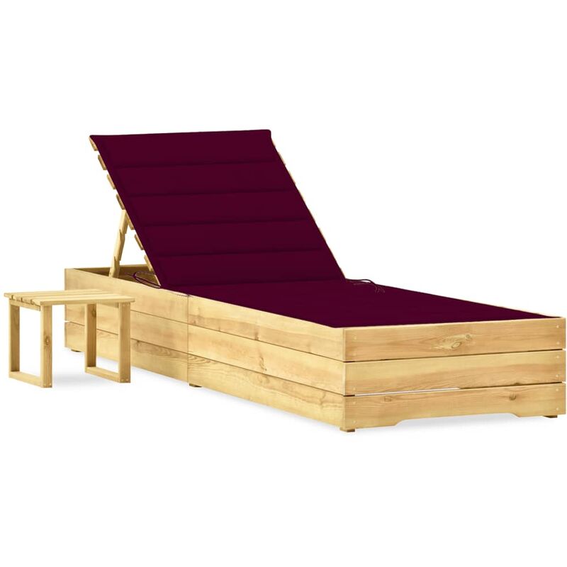 

Tumbona de jardín con mesa y cojín de madera de pino impregnada