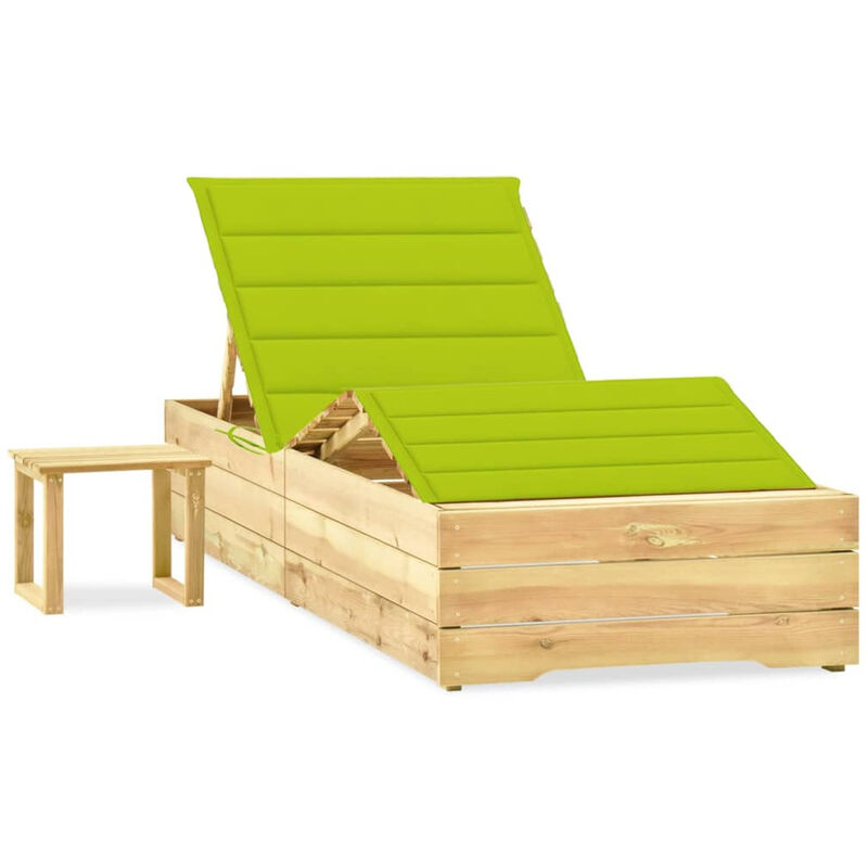 

Tumbona de jardin con mesa y cojin de madera de pino impregnada