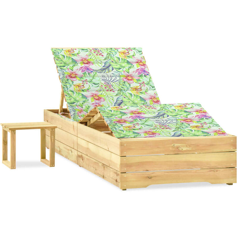 

Tumbona de jardin con mesa y cojin de madera de pino impregnada