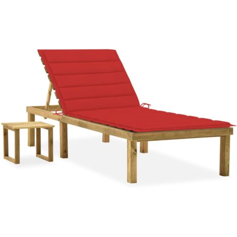 Tumbona de jardín con mesa y cojín de madera de pino impregnada