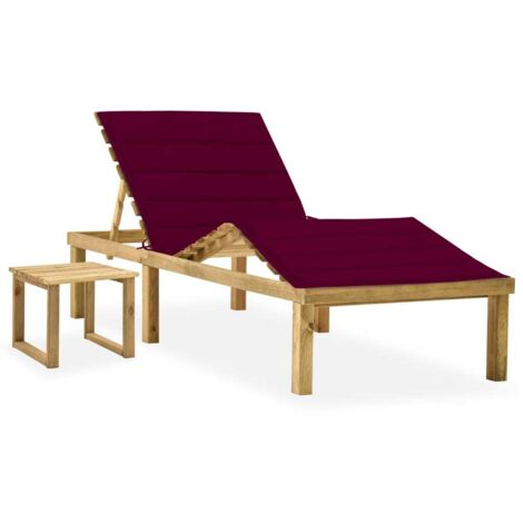 Tumbona de jardín con mesa y cojín de madera de pino impregnada