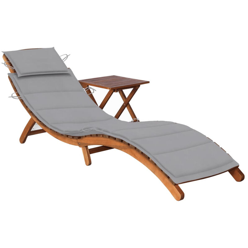 

Happyshopping - Tumbona de jardin con mesa y cojin madera maciza de acacia