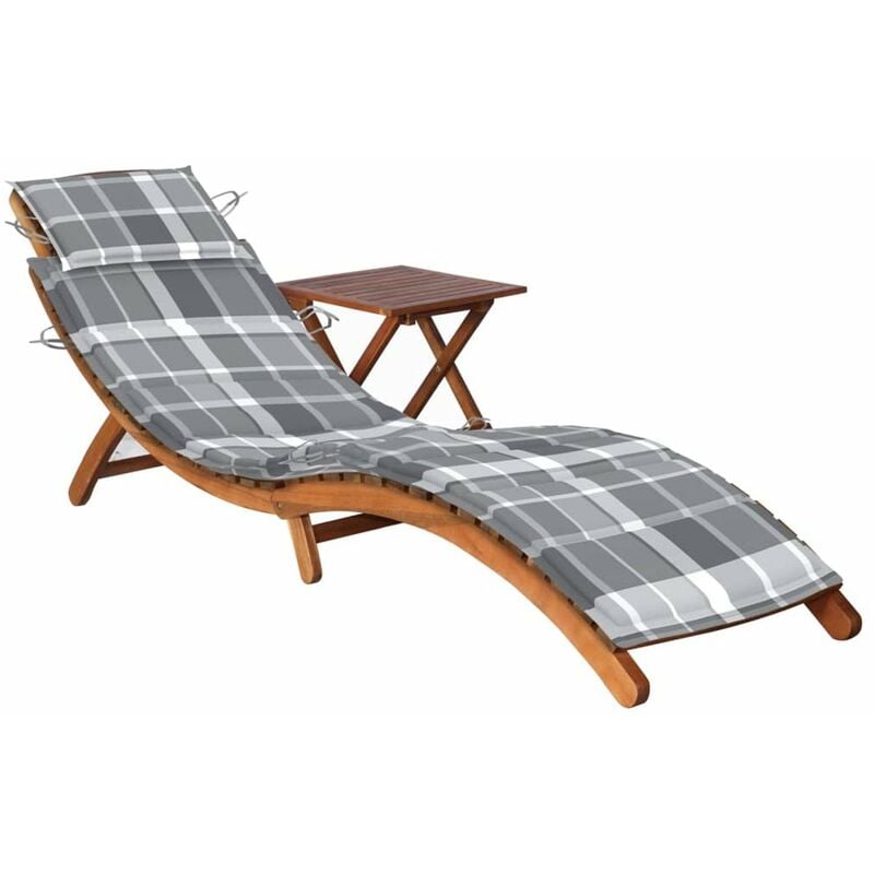 

Happyshopping - Tumbona de jardin con mesa y cojin madera maciza de acacia