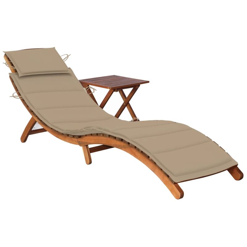 

Tumbona de jardín con mesa y cojín madera maciza de acacia