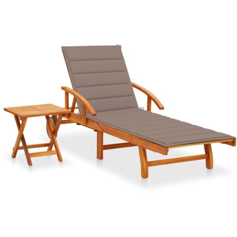 Tumbona de jardín con mesa y cojín madera maciza de acacia vidaXL