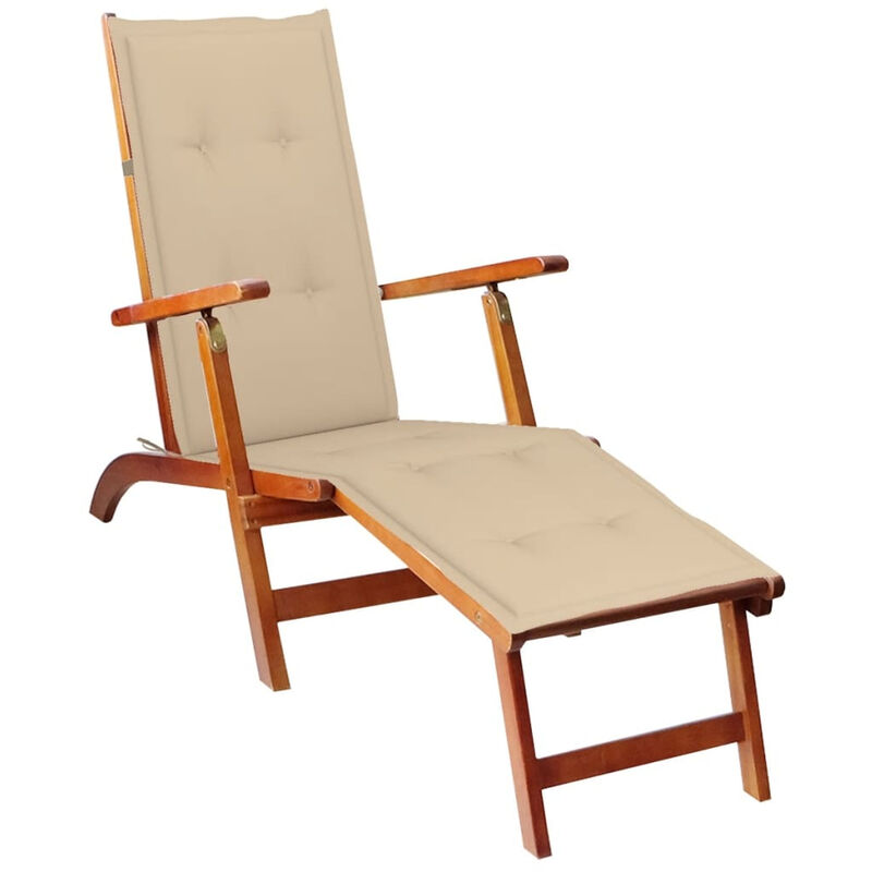

Tumbona de jardin con reposapies y cojin madera maciza acacia