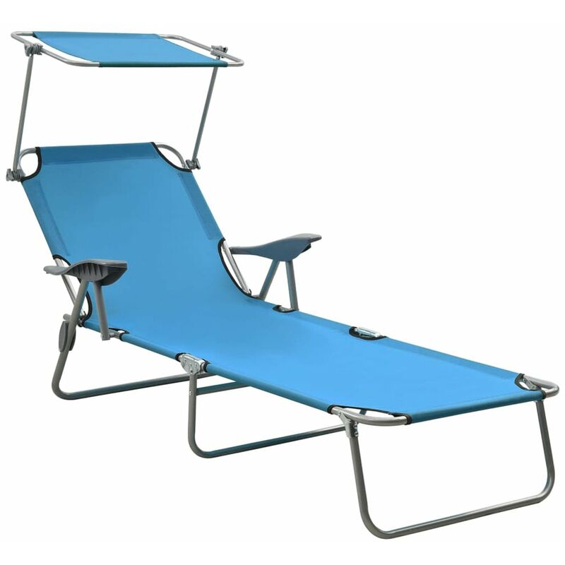 

Tumbona de jardin con toldo acero azul