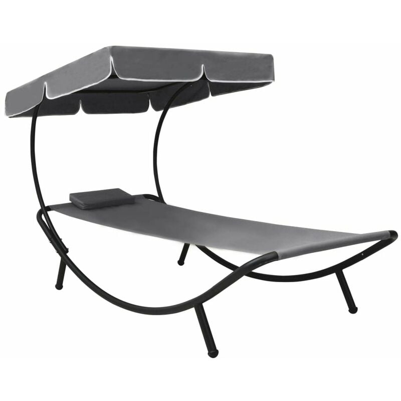 

Tumbona de jardin con toldo y cojin gris