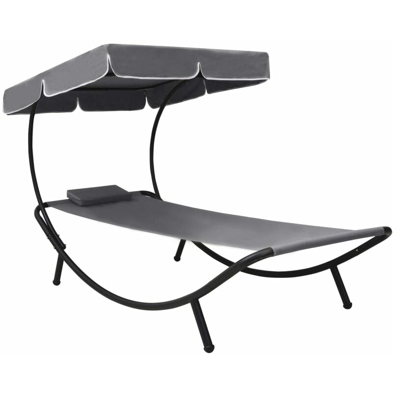 

vidaXL Tumbona de jardín con toldo y cojín gris - Gris