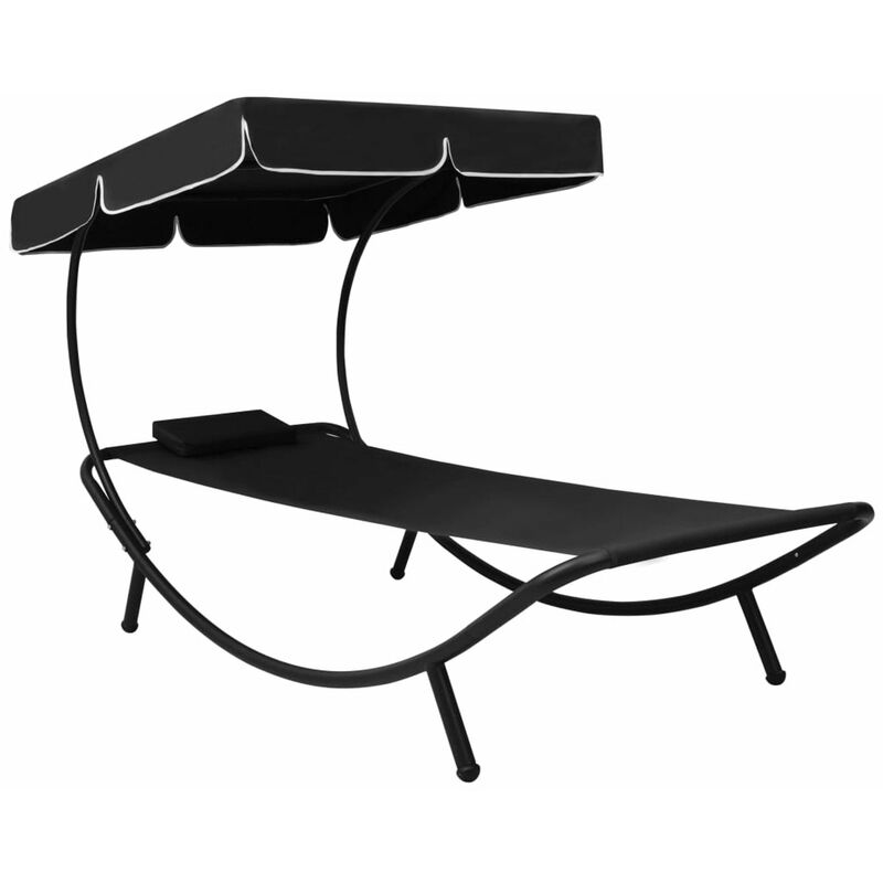 

Tumbona de jardin con toldo y cojin negro
