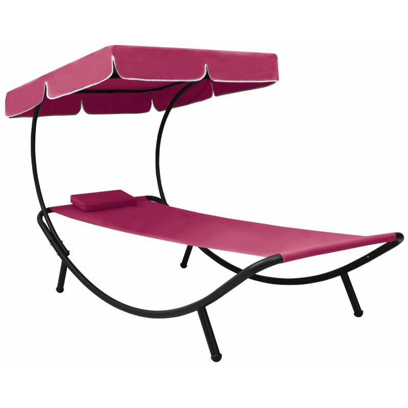 

Tumbona de jardin con toldo y cojin rosa