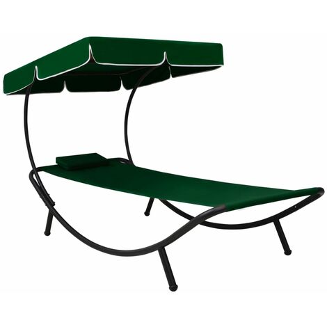 Tumbona de jardín con toldo y cojín verde vidaXL