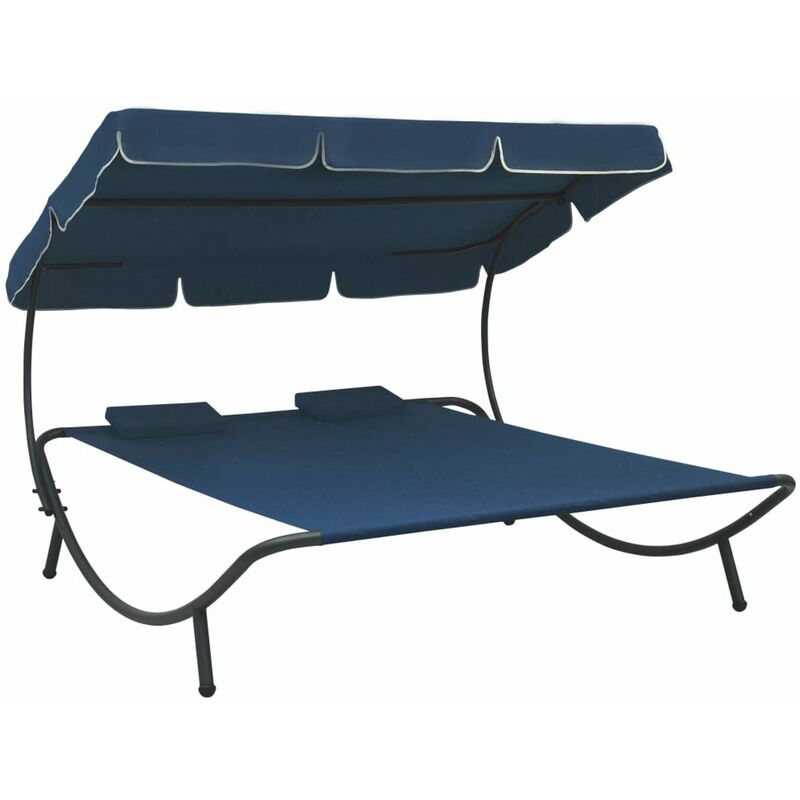 

Tumbona de jardin con toldo y cojines azul