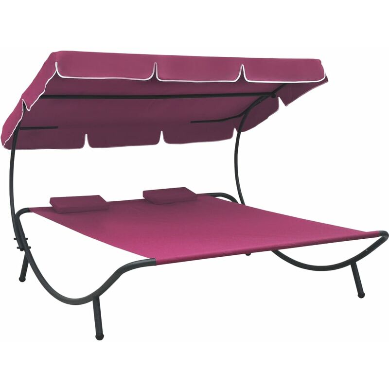 

Tumbona de jardín con toldo y cojines rosa