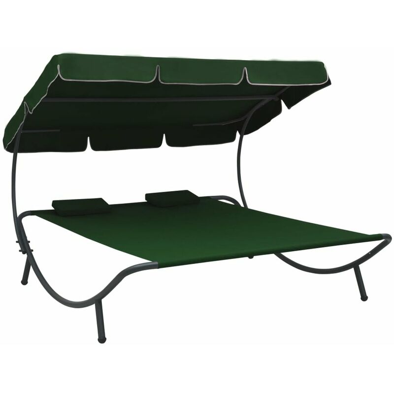 

Tumbona de jardin con toldo y cojines verde