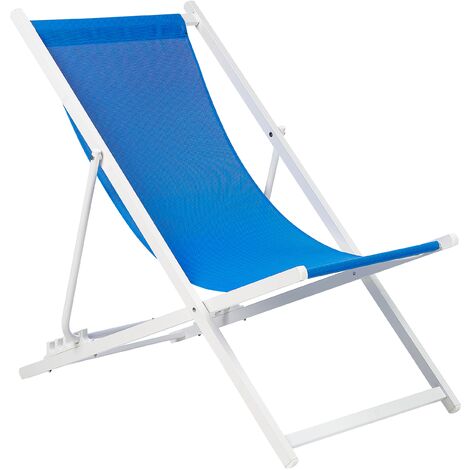 Tumbona de jardín de metal azul blanco respaldo reclinable plegable Locri II