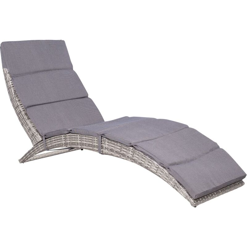 

vidaXL Tumbona plegable con cojín ratán sintético gris - Gris