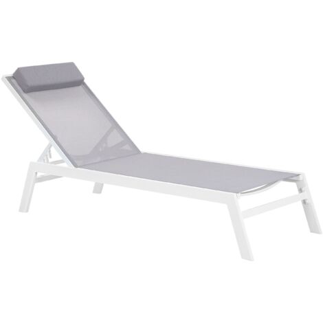 Tumbona de jardín de textil gris con marco de aluminio reposacabezas reclinable y ajustable con cojín Catania II