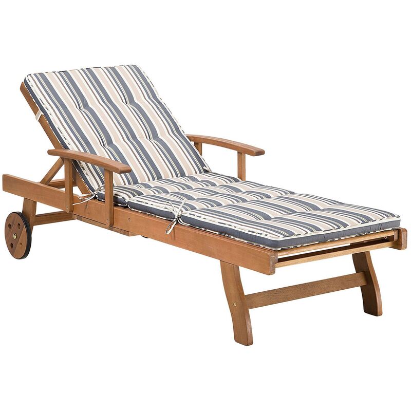 

Tumbona de jardín en madera con cojín azul/beige JAVA