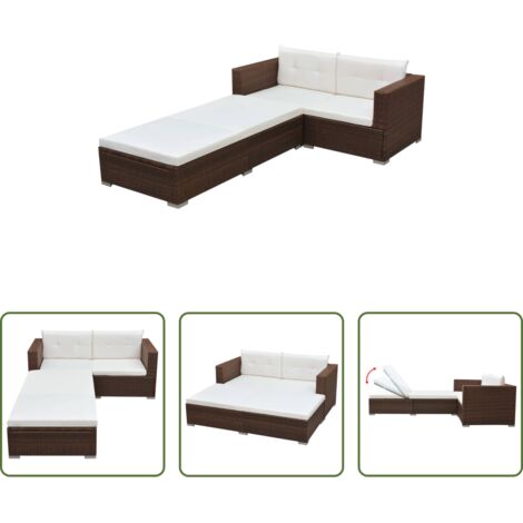 Tumbona de jardín -  Set muebles de jardín 3 piezas y cojines ratán sintético marrón