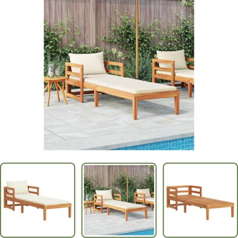 Tumbona de jardín -  Tumbona con cojines crema madera maciza de acacia
