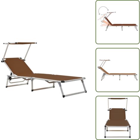 Tumbona de jardín - vidaXL Tumbona plegable con techo aluminio y textileno marrón - Tumbona de playa