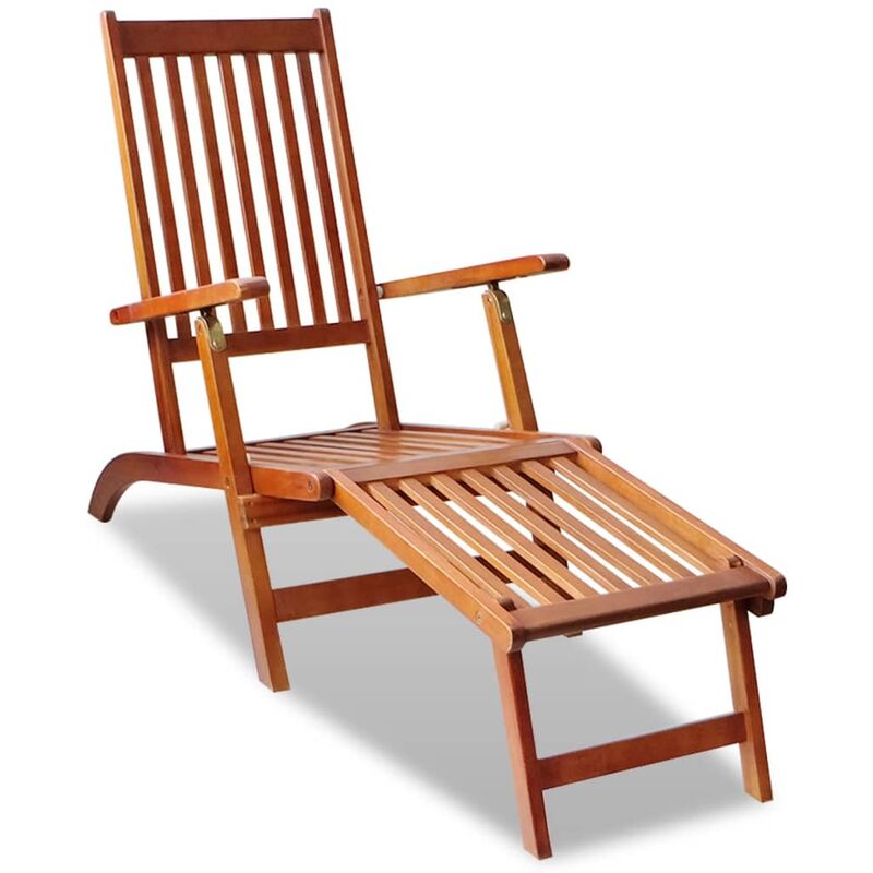 

Tumbona de jardín con reposapiés de madera maciza de acacia - Marrón
