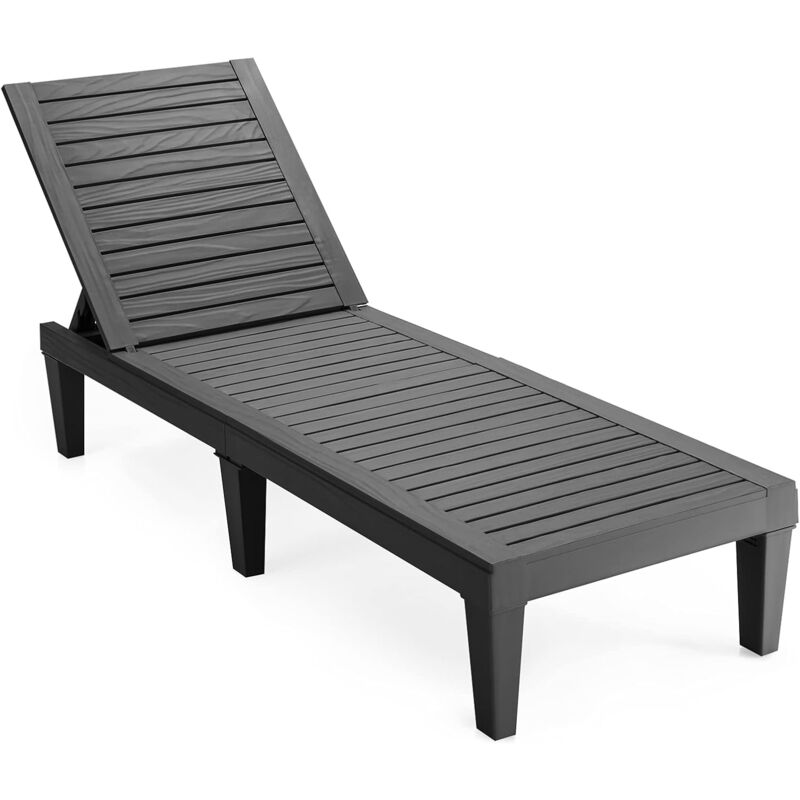 

Tumbona de Jardín con Respaldo Ajustable de 5 Posiciones Tumbona de Relax de PP Silla Reclinable para Playa Patio Terraza Piscina (Negro)