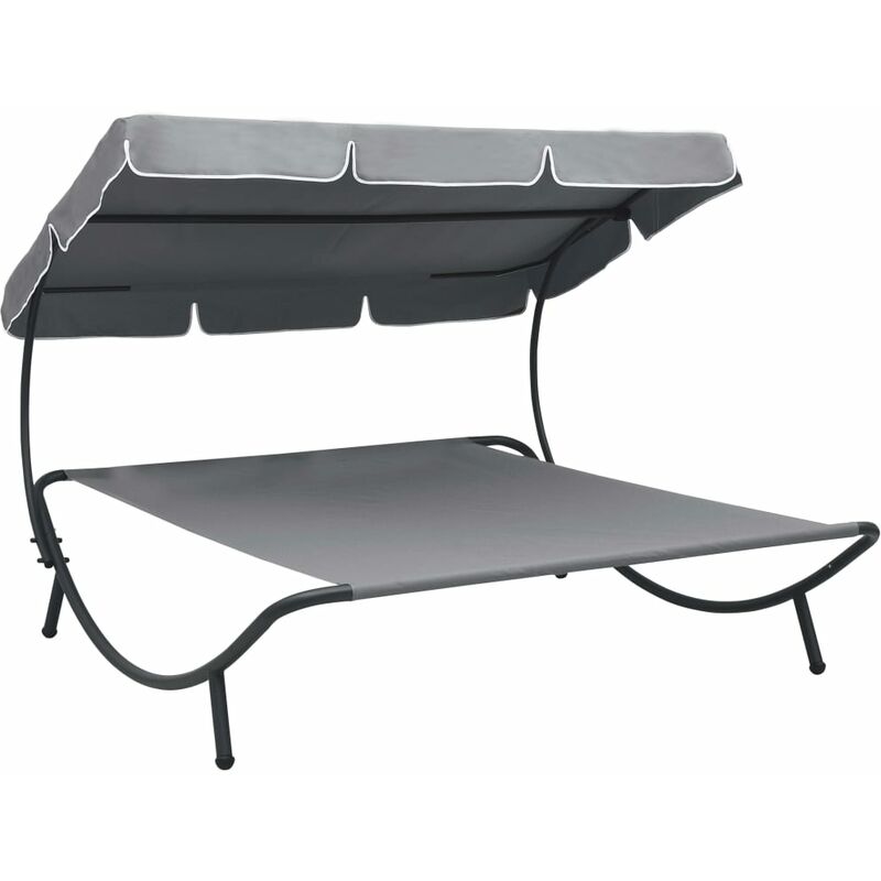 

Tumbona de jardín con toldo gris - Gris