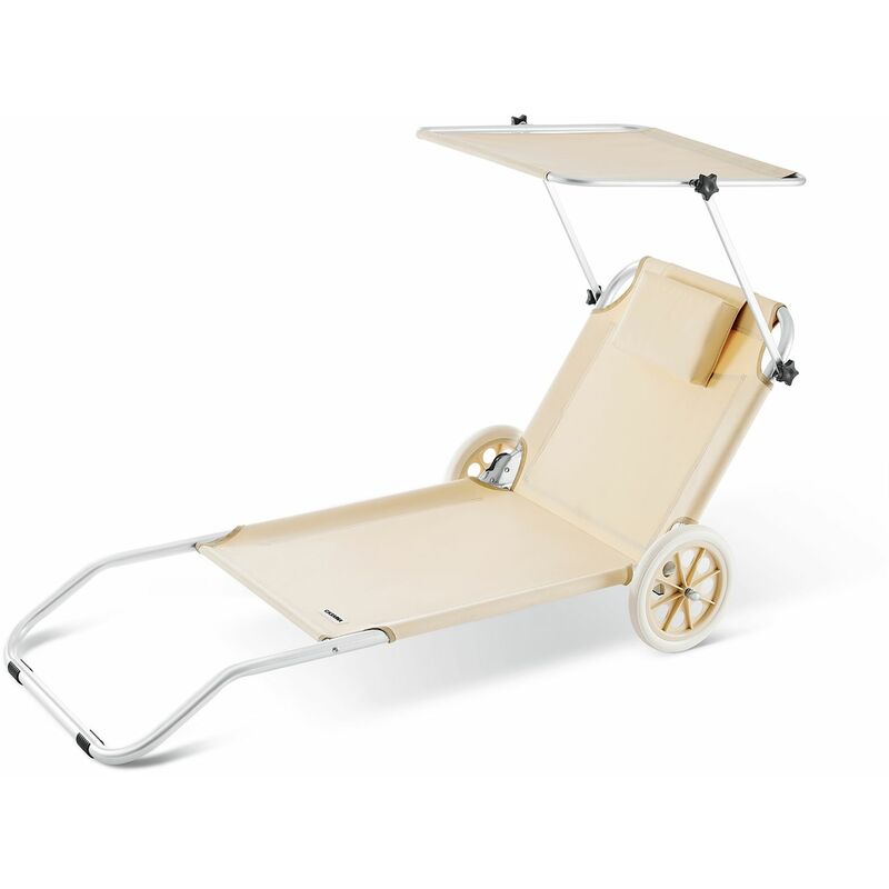 

Tumbona de jardín de aluminio Creta con 2 ruedas techo plegable 150x52cm de playa terraza Patio Camping fácil transporte Beige - Beige