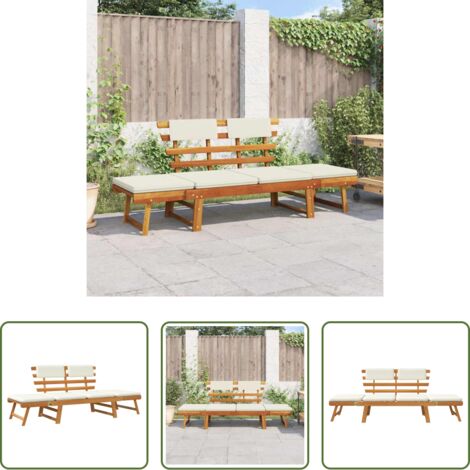 Tumbona de madera -  Banco de jardín con cojines 2 en 1 190 cm madera maciza acacia