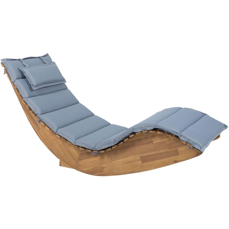 

Tumbona de madera con cojín azul BRESCIA