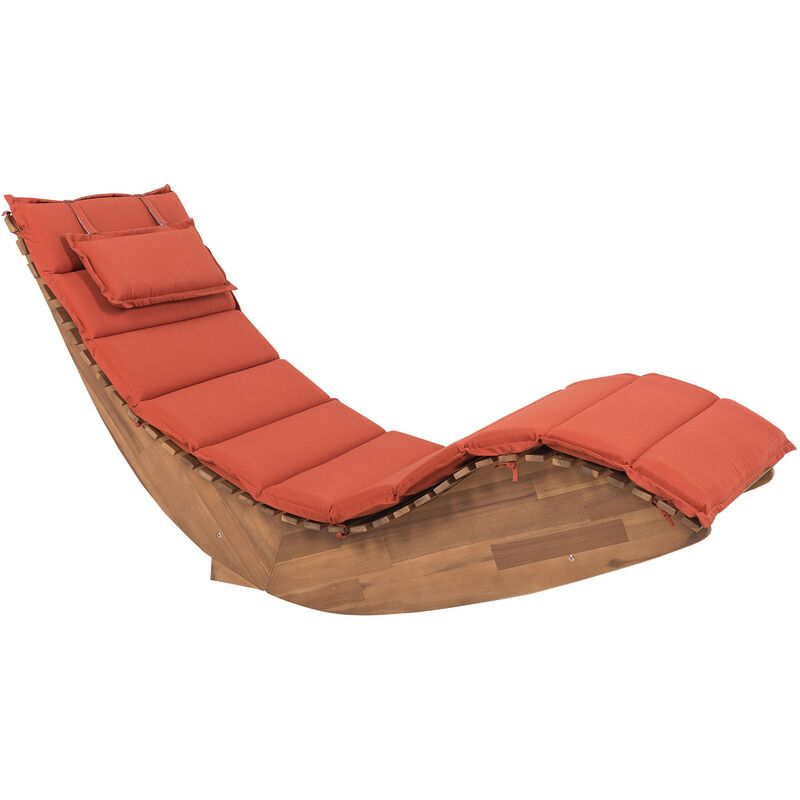 

Tumbona de madera con cojín rojo BRESCIA