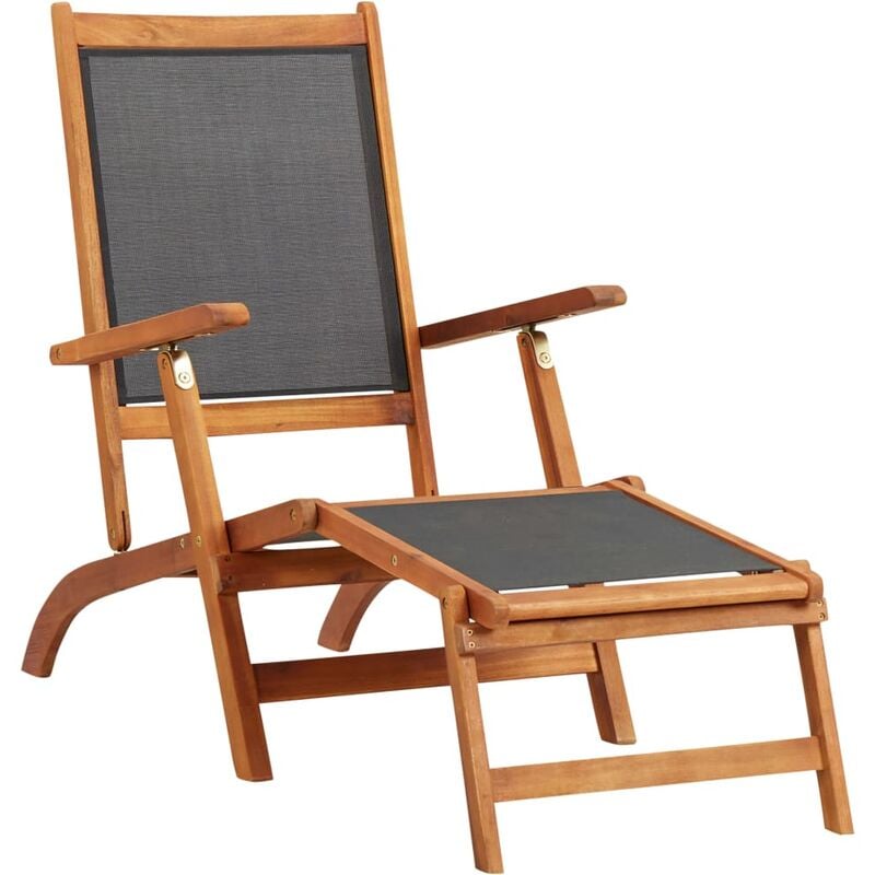 

vidaXL Tumbona de madera maciza de acacia y textilene - Negro