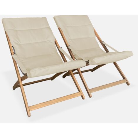 Tumbona de madera plegable con asiento acolchado, set de 2