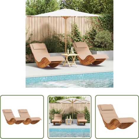Tumbona de madera - Tumbona con cojín 2 pcs Marrón Madera de Acacia Sólida