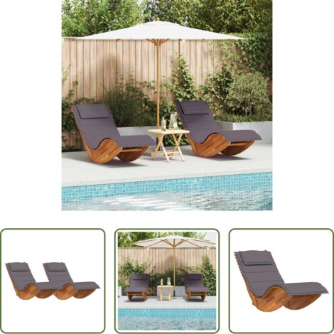 Tumbona de madera - Tumbona con cojín 2 pcs Marrón Madera de Acacia Sólida