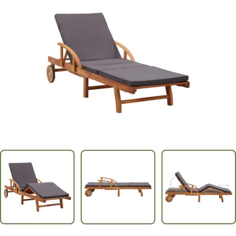 Tumbona de madera - Tumbona con cojín madera maciza de acacia