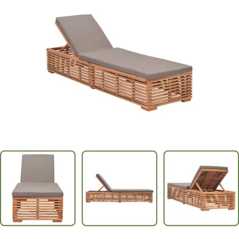Tumbona de madera - Tumbona con cojín madera maciza de teca gris oscuro
