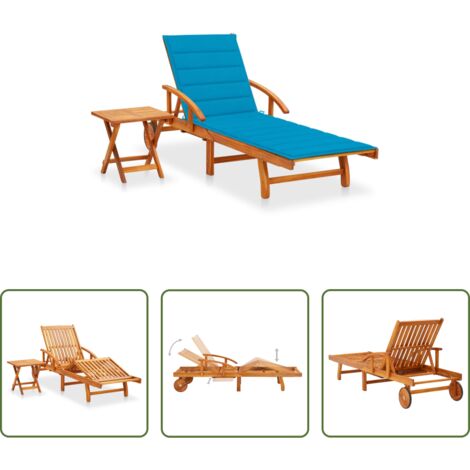 Tumbona de madera -  Tumbona de jardín con mesa y cojín madera maciza de acacia