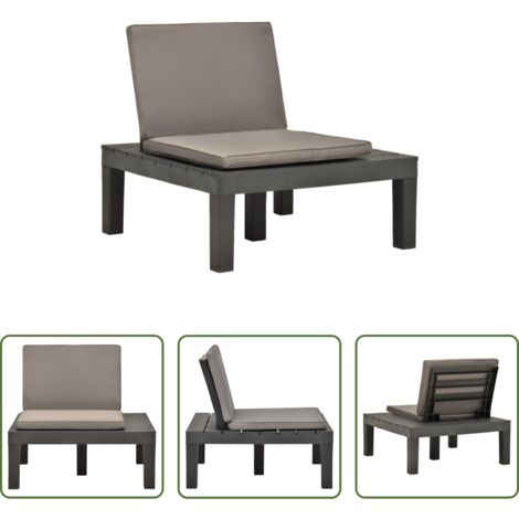 Tumbona de patio -  Tumbona de jardin con cojín plástico gris antracita