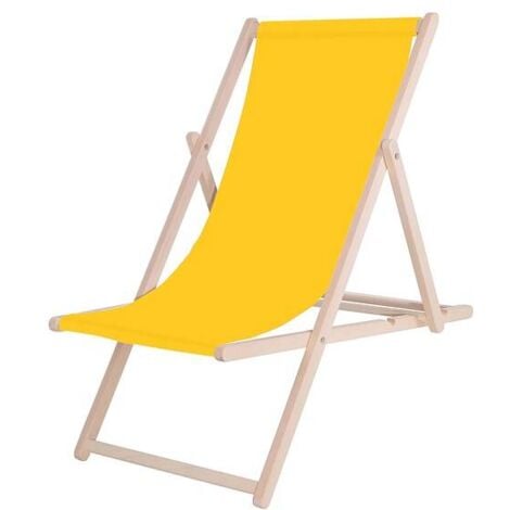 SPRINGOS Tumbona de playa plegable, de madera con material amarillo.