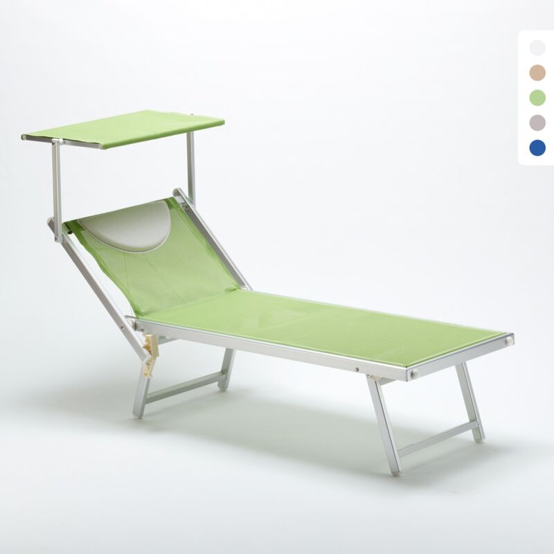 

Tumbona de playa profesional en aluminio con parasol jardin, playa, piscina Italia | Verde