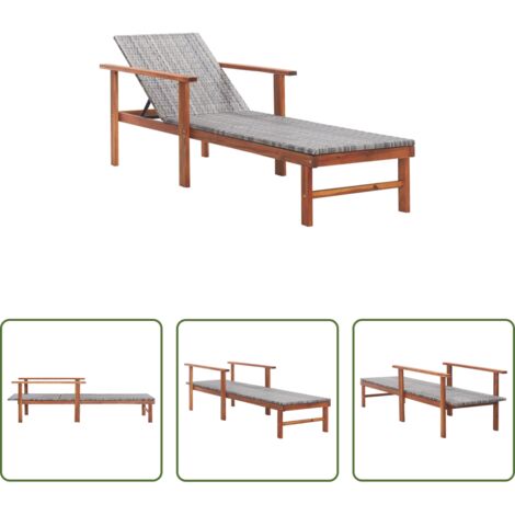 Tumbona de ratán sintético - Tumbona de madera maciza de acacia y ratán sintético gris